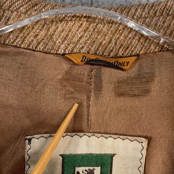 Vintage Grenadier Mens 40 Wool Tweed Single Breasted Over Coat Tan Brown 1960s - Picture 10 of 16